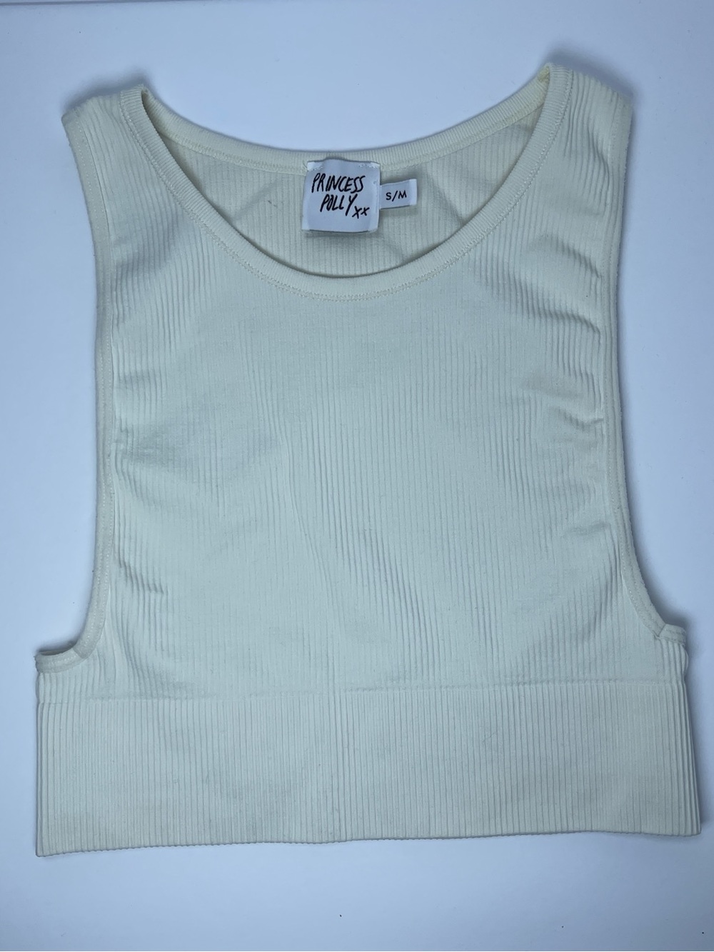 Princess Polly Ribbed Seamless Crop Tank Top Cream Size S/M